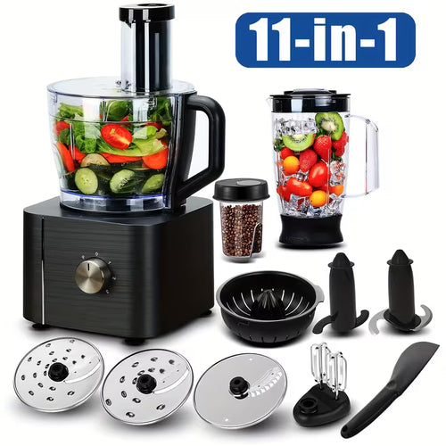 Food Processor 11-in-1 1100W With Chopping Blending Kneading Grinding Whisking Juicing, 3 Speeds Plus Pulse, 108.2 oz Bowl And 50.72oz Jug Blender, Dark Gray