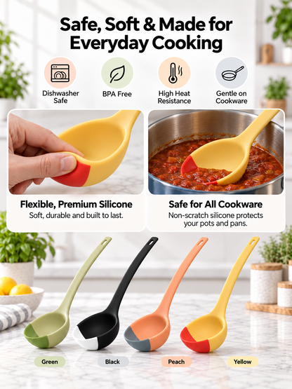 Silicone Spoon - Colorful Silicone Spatula Ladle with a Soft Top to Mold to your Pots & Pans.