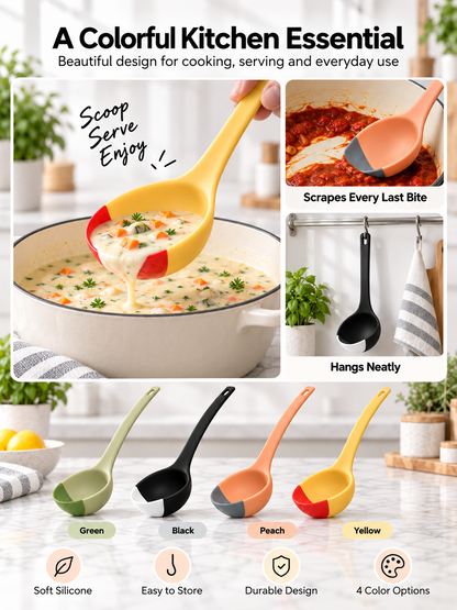 Silicone Spoon - Colorful Silicone Spatula Ladle with a Soft Top to Mold to your Pots & Pans.