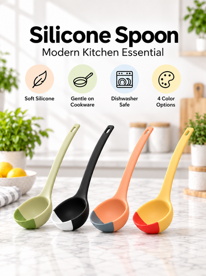 Silicone Spoon - Colorful Silicone Spatula Ladle with a Soft Top to Mold to your Pots & Pans.