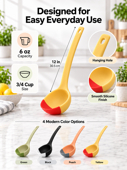 Silicone Spoon - Colorful Silicone Spatula Ladle with a Soft Top to Mold to your Pots & Pans.